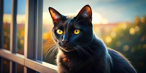 Majestic Black Cat Balcony Portrait: Dark Feline Photography