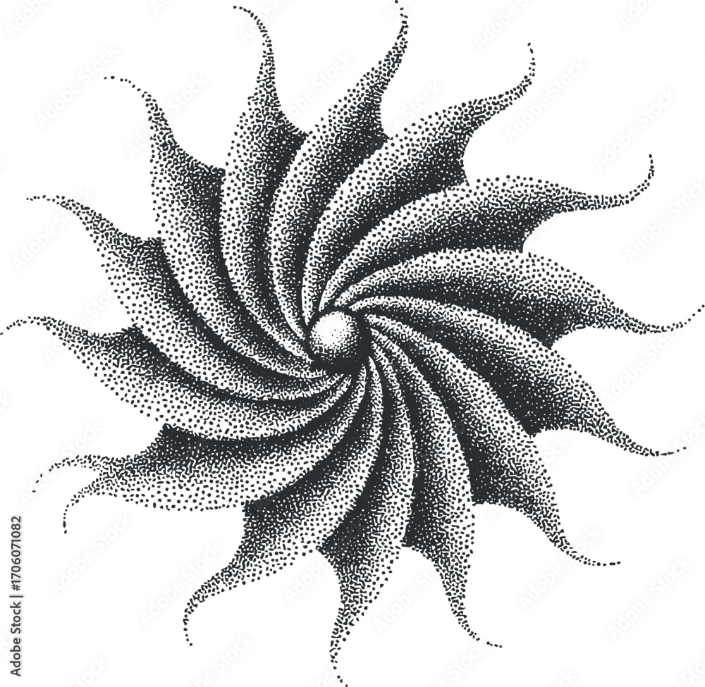Aufkleber an intricate black and white spiral design showcasing a dynamic abstract pattern.