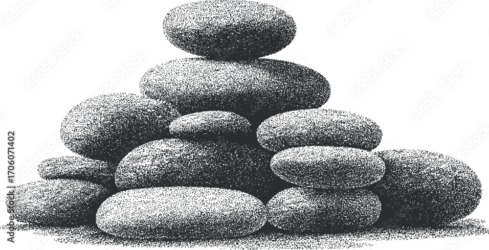 Poster a balanced stack of smooth stones creating a tranquil and serene natural aesthetic.