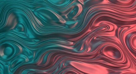 Abstract Teal and Pink Liquid Metal Fluid Background Texture.