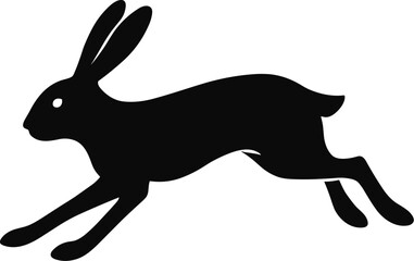 Minimal vector silhouette, hare sprinting long legs extended, side profile, solid black