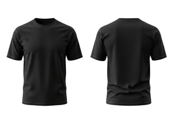 Blank black t-shirt mockup front and back view isolated on white background.