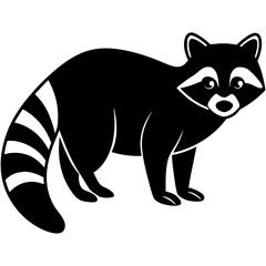 Obraz premium Cute cartoon raccoon with striped tail standing and looking forward silhouette