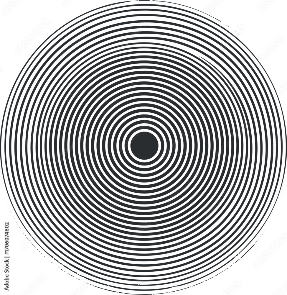 Poster abstract concentric circle pattern in black and white creating a hypnotic visual effect.