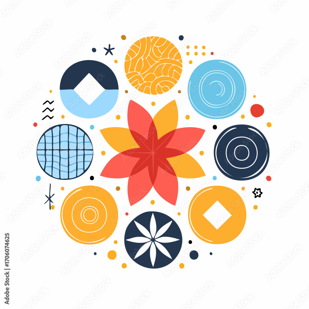 Wall mural abstract collage with colorful geometric shapes and patterns