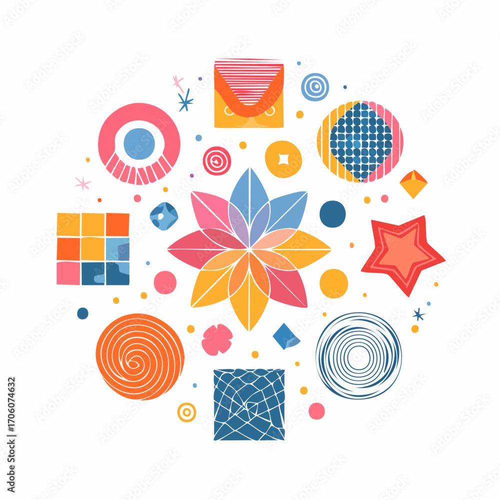 Wall mural abstract collage with colorful geometric shapes and patterns
