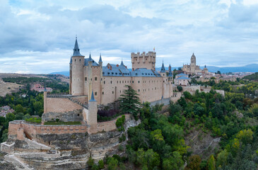 Fototapeta premium Panoramic view of the Alcazar and the city of Segovia. Province of Segovia. Castile and León. Spain. Europe