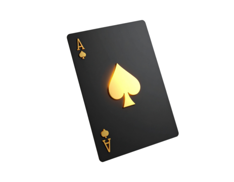 Detailed PNG of a sleek matte black card featuring a glowing golden ace symbol, float
