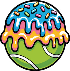 Melting Ice Cream Drip Tennis Ball Cartoon Vector Illustration