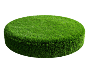 Hyper-realistic PNG of a perfectly round grassy podium with lush meadow texture