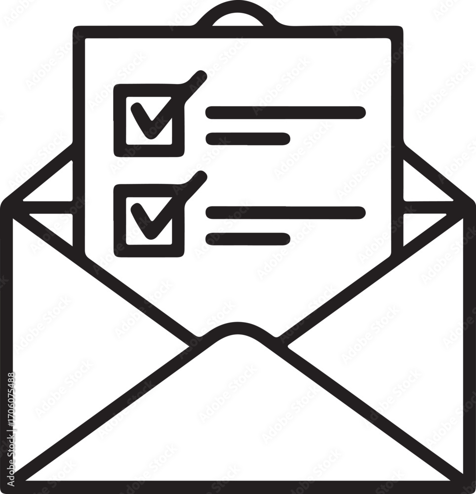 Poster open envelope with checklist and checkmarks on paper