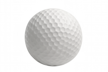 Close-up of a textured white golf ball, isolated on a transparent background, ready for compositing into sports-themed designs