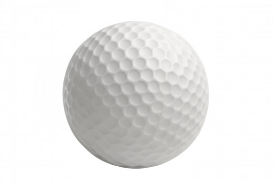 Close-up of a textured white golf ball, isolated on a transparent background, ready for compositing into sports-themed designs