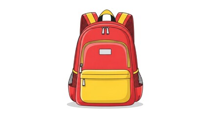 A vibrant red and yellow backpack designed for school or travel.