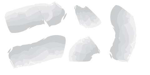 Abstract light grey watercolor brush strokes set featuring varied shapes and soft textured edges.