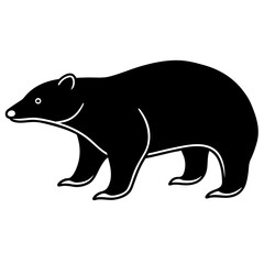 A simple black silhouette of a bear walking with white outline details silhouette