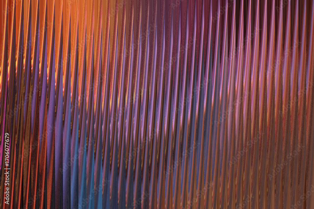 Poster a textured background with vertical ribbed patterns in warm orange, purple, and blue hues, creating 