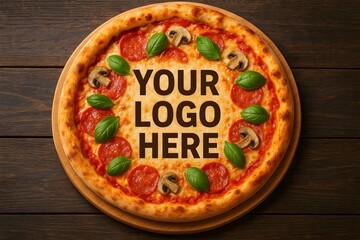 fresh pizza mockup with customizable logo space