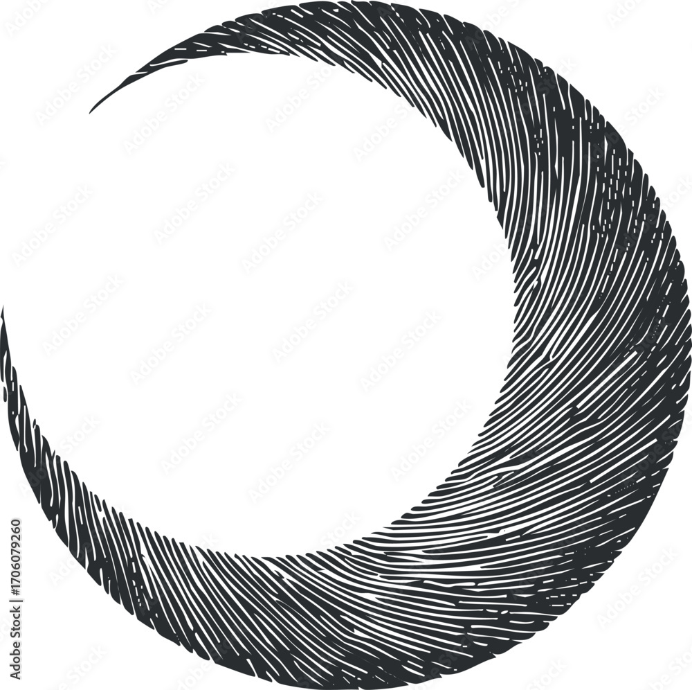 Poster stylized crescent moon design featuring intricate line patterns in black and white.