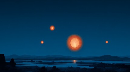 Mystical Naga Fireballs Over Water at Night