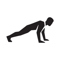 Silhouette of a fit person performing a push-up exercise demonstrating strength training and physical fitness vector