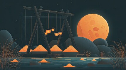 Ok Om Bok Festival with Full Moon and Rice
