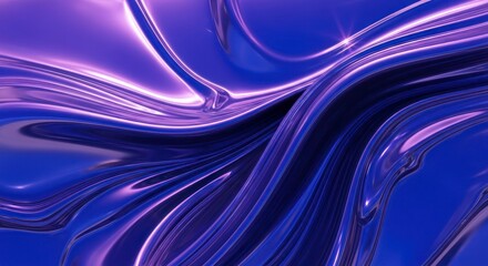 Abstract flowing purple and blue liquid metal surface with smooth reflective waves.