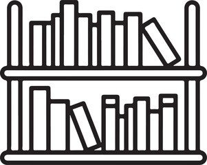 Simple outline illustration of a two tiered bookshelf filled with books