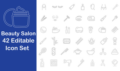 Beauty Salon Editable Icon Set,  Line-Art Icons for Hair, Makeup, and Skincare Professionals 42 Editable & Free Vector Graphics
