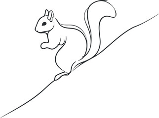 Obraz premium A simple line drawing of a squirrel in an animated pose climbing a slope.
