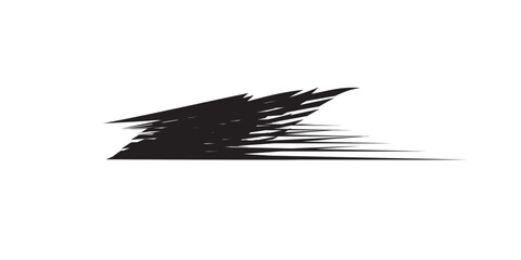 Abstract black grunge brush stroke with dynamic horizontal speed lines and a rough textured effect.