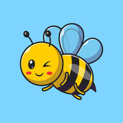 Smiling Bee Flying on Blue Background