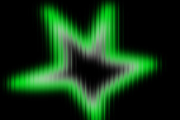 Abstract Green Star with Black Background and Vertical Lines Glowing with Neon Light