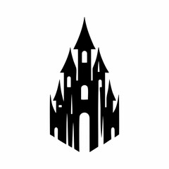 Fototapeta premium Vector illustration of haunted castle with bats, pumpkins and moon, perfect for Halloween prints and design.