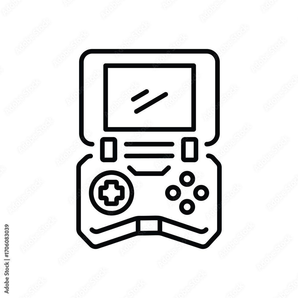 Aufkleber a black and white line art depiction of a handheld video game console with a screen dpad and button 