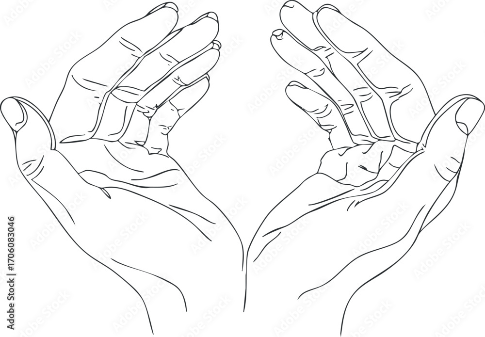 Poster Two open hands depicted in a minimalist line art style symbolizing support and connection.