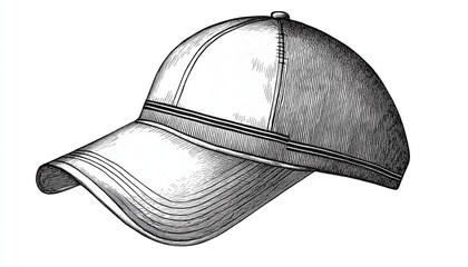 Vintage Engraving Of A Visor Cap For Golf And Tennis On A White Background, Hand Drawn With Intricate Detail. Classic Style.