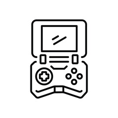Fototapeta premium A black and white line art depiction of a handheld video game console with a screen Dpad and button controls