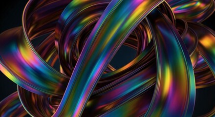 Iridescent Metallic Tubes Abstract Art, Modern Design, Colorful and Shiny.