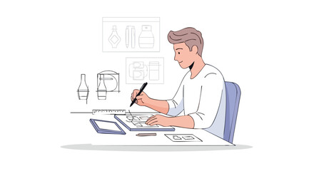 Young male industrial designer sketching product concepts on a graphics tablet.