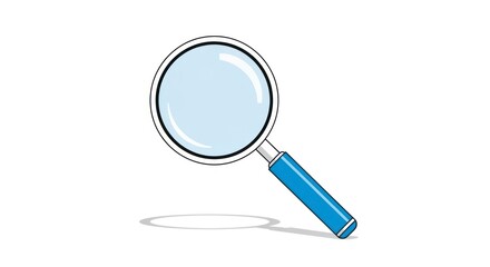 Illustration of a magnifying glass with blue handle on white background.
