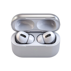 Wireless Earbuds in Charging Case Silver and White Modern Tech