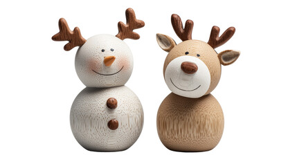 Cute ceramic reindeer Christmas decoration with fine details, holiday figurine on transparent png background. Ai generated
