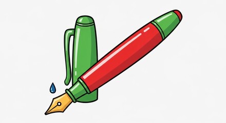 Red and Green Fountain Pen Illustration.