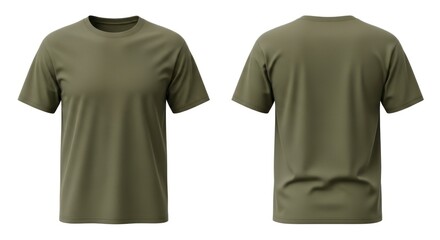 Front and back view of a plain olive green short-sleeved t-shirt on a white background.