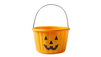 Halloween bucket filled with assorted colorful candies and chocolates on transparent png background. Ai generated