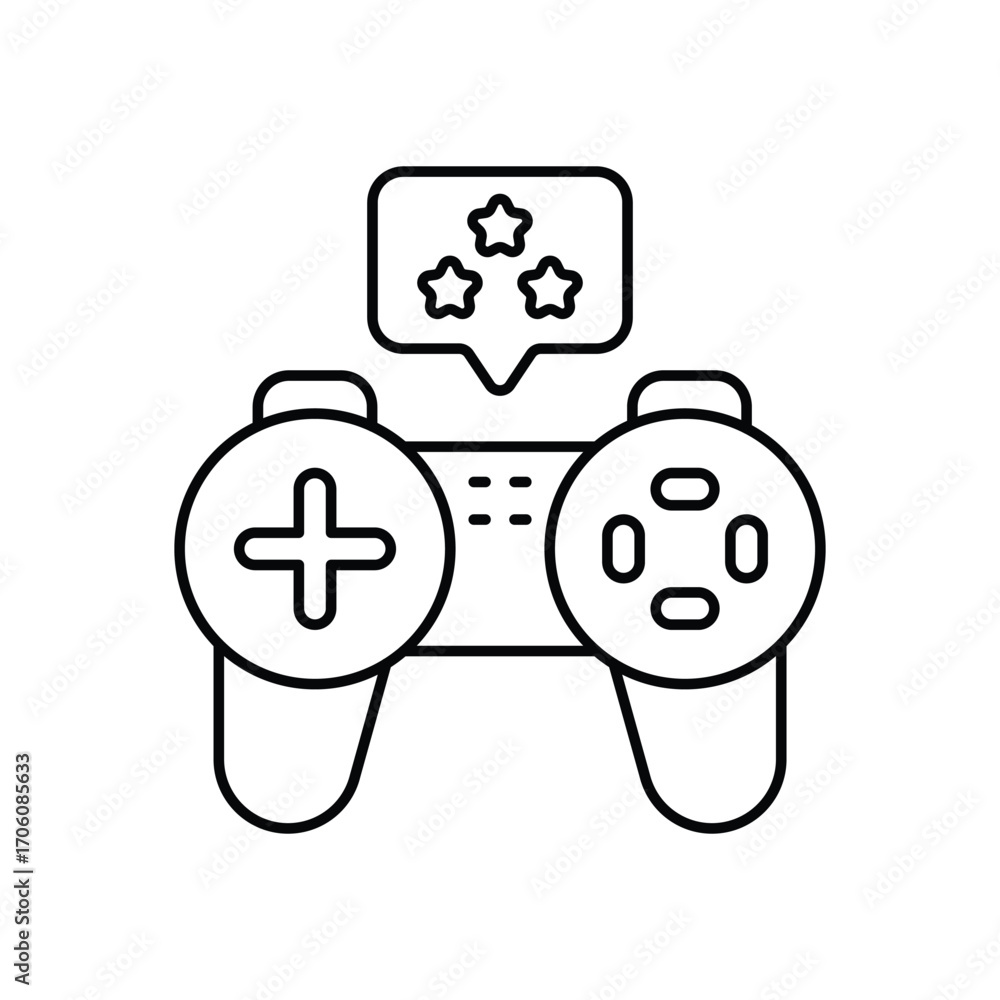 Poster a controller with a directional pad four face buttons and a speech bubble with stars above