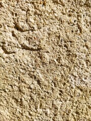 A texture image of a cream-colored, bumpy wall surface, with sunlight casting over it from the side.