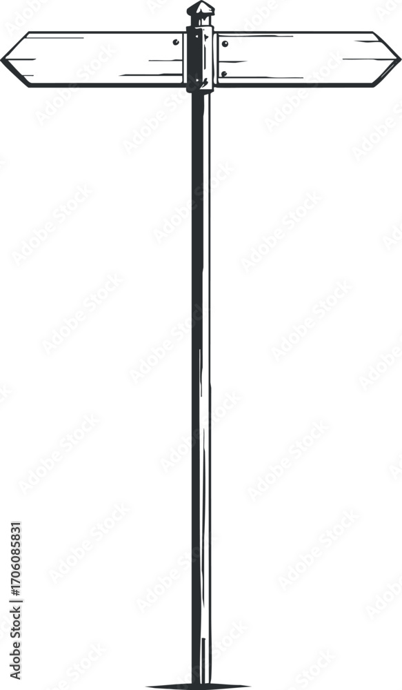 Poster A blank road signpost with two directional arrows for navigation and guidance.
