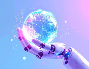 Robot Hand Holding Digital Globe